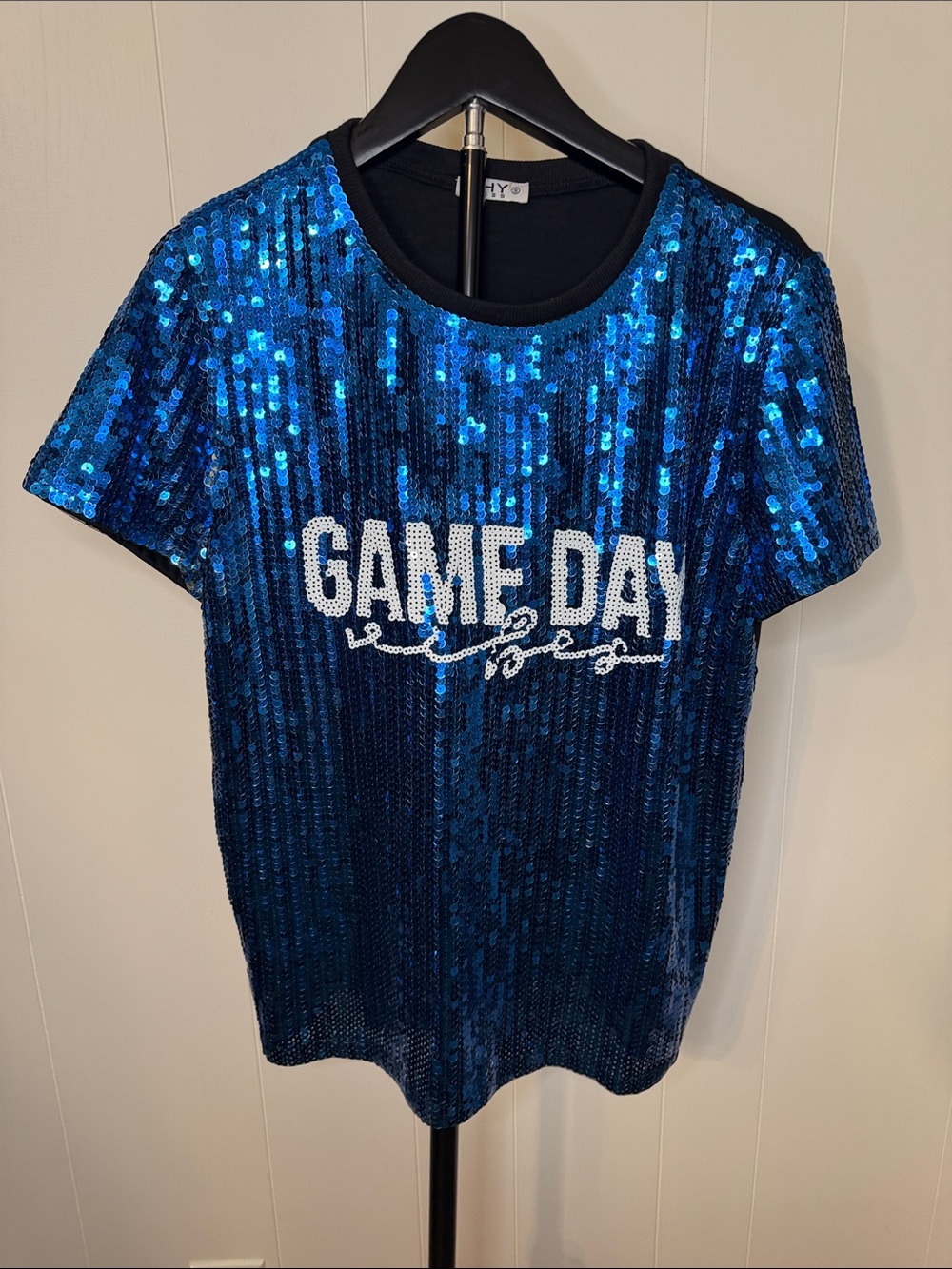 Sequin 'GAME DAY' Short Sleeve Tee - Blue